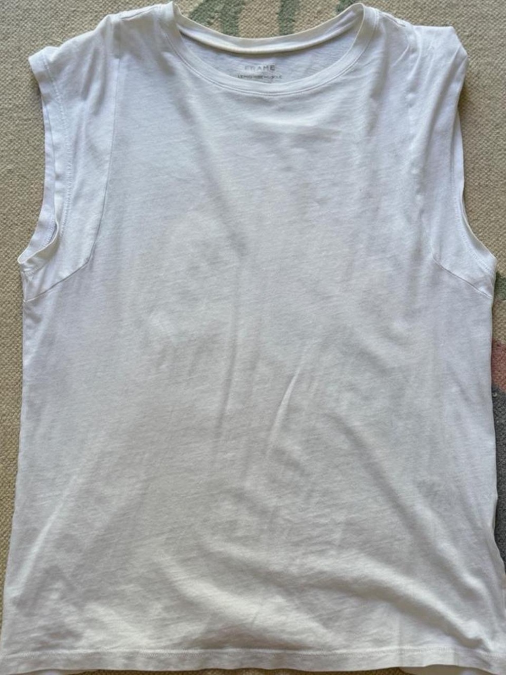 Frame Denim White Sleeveless Tank with Crewneck